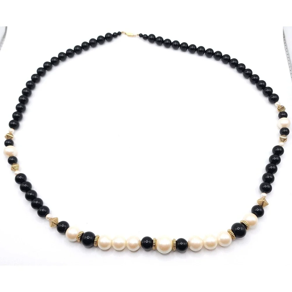 1928 Brand Beaded Necklace Women's Gold Tone Black Pearl‎ 18 in Elegant Jewelry